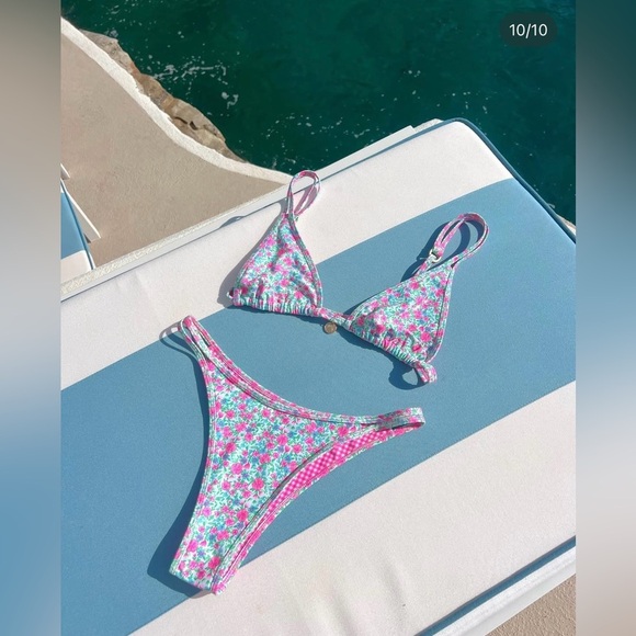 Lounge x Kulani Kinis Halter Bralette String Bikini Top in Sweet Pea Floral - Picture 6 of 16